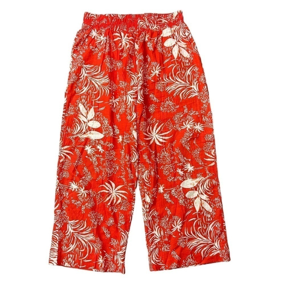 Christian Siriano Linen Cropped Pants Tropical Wide Leg High Rise Pull On size L